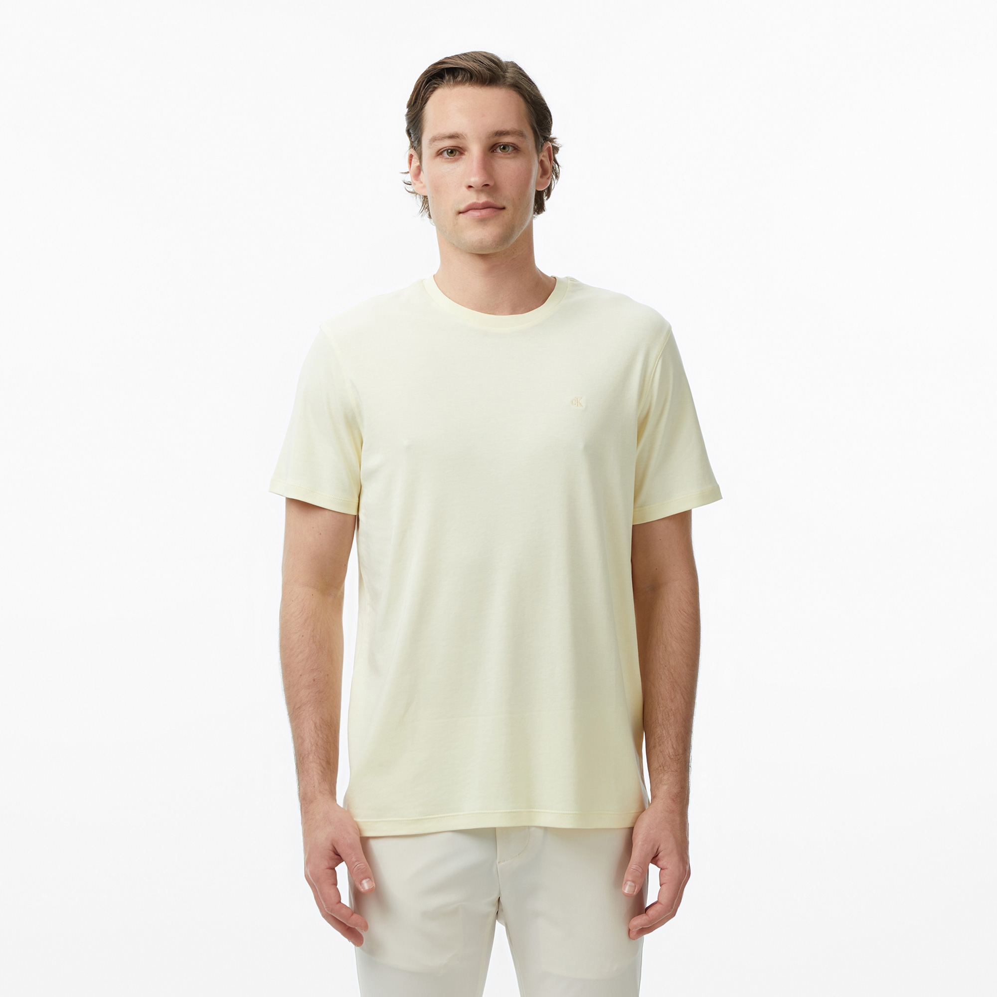 Calvin Klein Supima Chest Emblem Crewneck Erkek Sarı T-Shirt