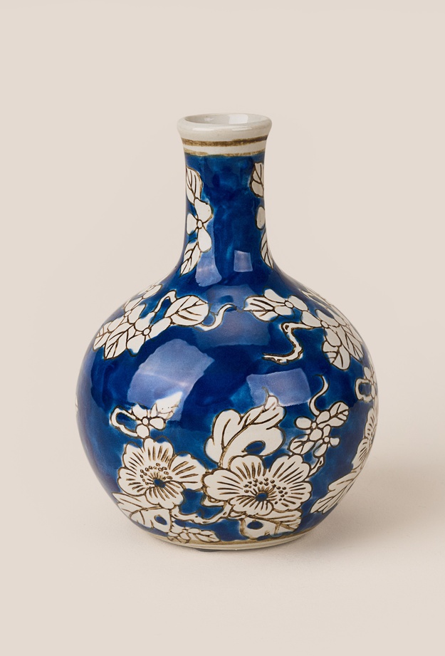 Evidea Deco Amalfi Seramik Vazo - Lacivert / Beyaz - 15,5 cm