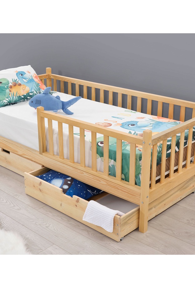Naturkidz Montessori Çekmeceli Yatak - Natürel - 66x99x199 cm