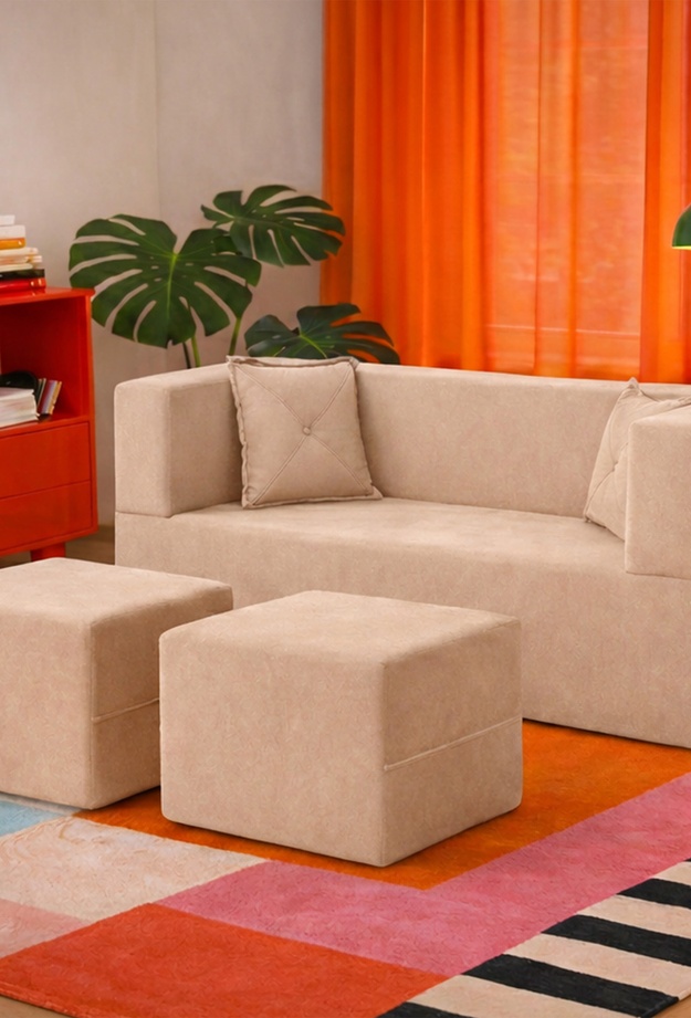 Just Home Loop Katlanır Yatak Olabilen Çok Amaçlı Çift Kişilik Koltuk - Bej - 170 cm