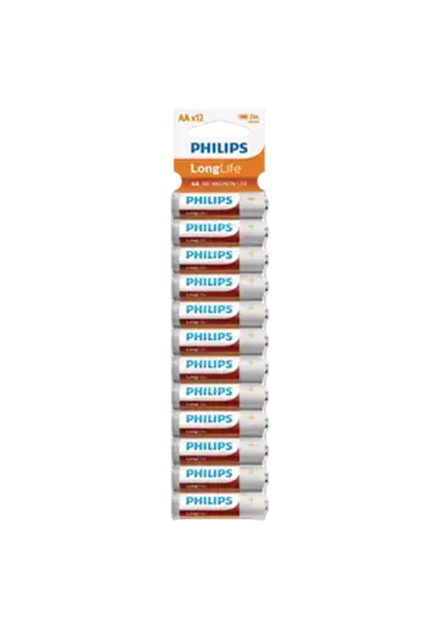 Philips R6L12TF/10 Longlife Çinko 12'li AA Pil - Beyaz / Turuncu