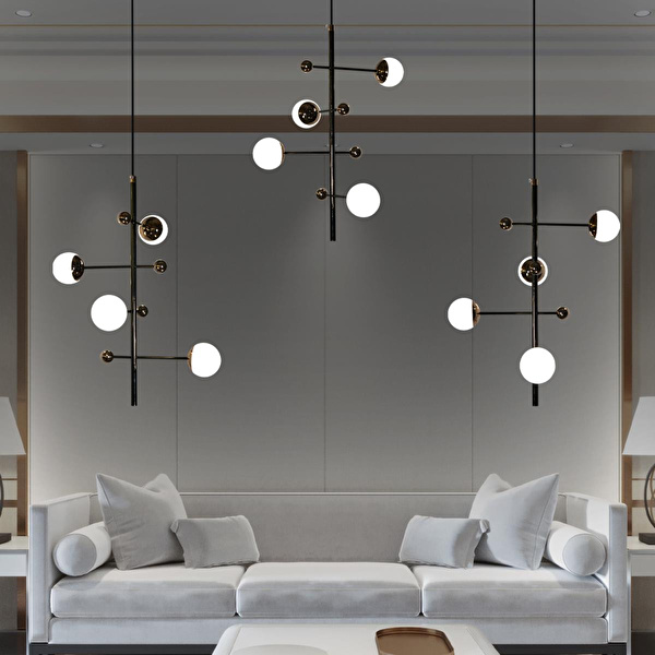 Apliqa Addo Siyah 3'lü 12 Watt Sıralı Modern Sarkıt Koridor, Yemek Masası Üstü, Salon Sarkıt Led Avize