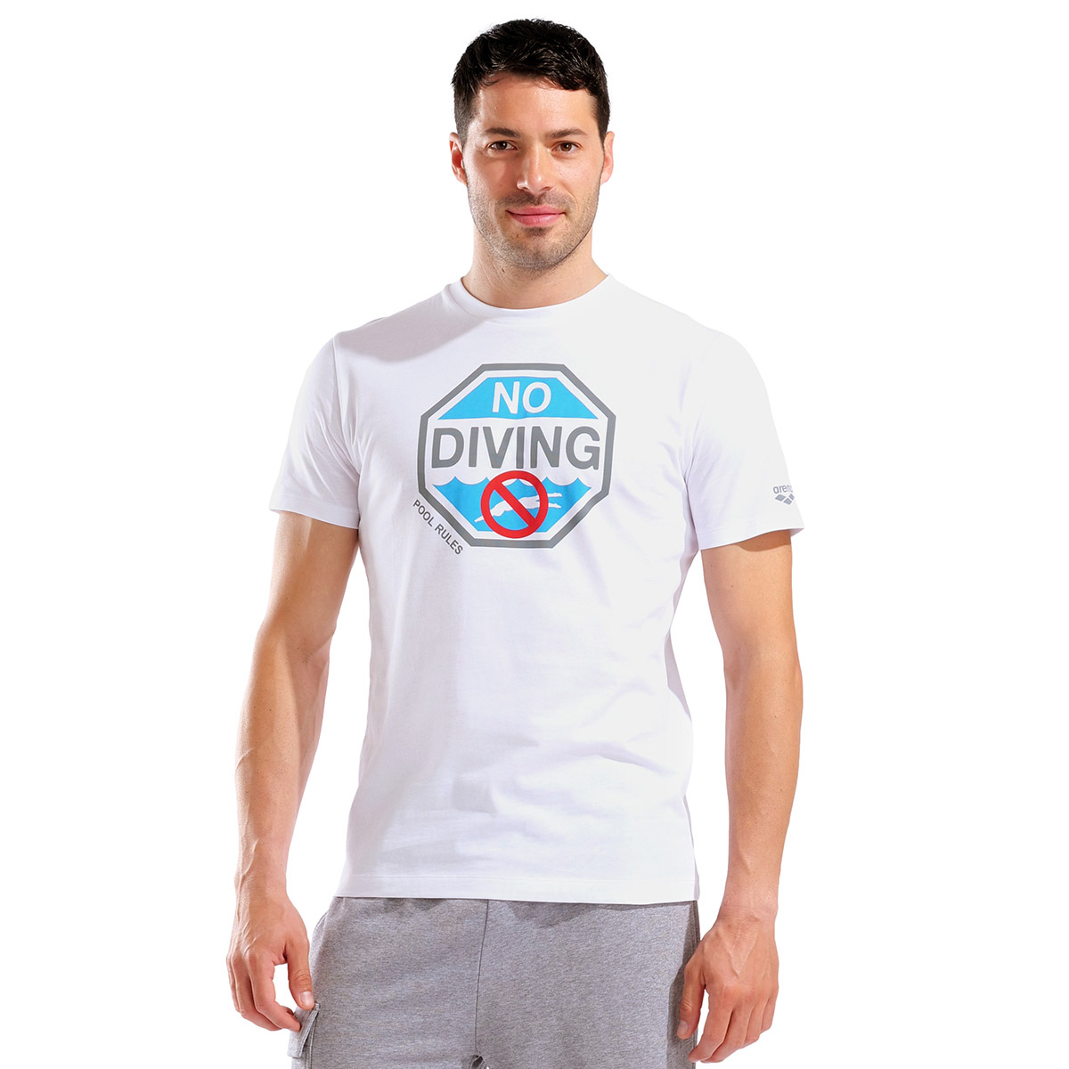 No Diving Print Erkek Beyaz Günlük Stil T-Shirt 011331100