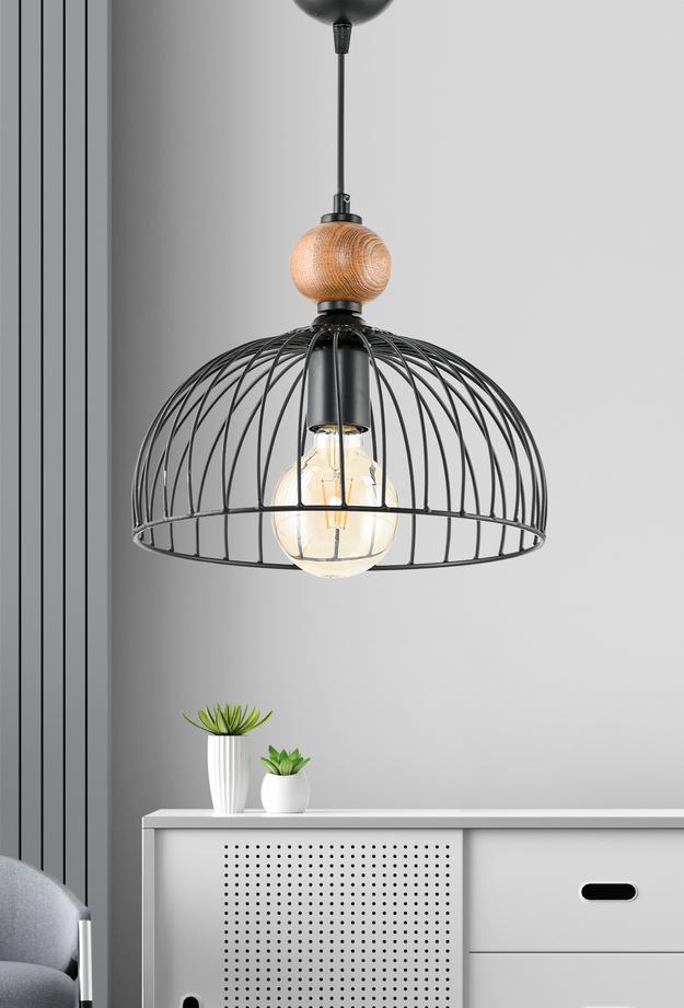 Safir Light Cesta Ahşap Detaylı Tekli Sarkıt - Siyah