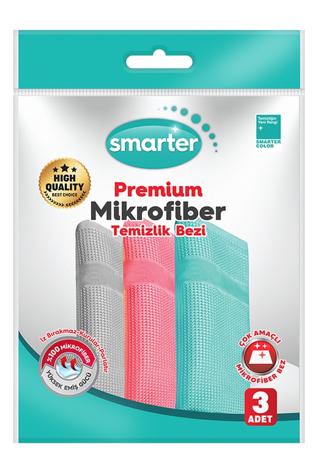 Smarter Premium 3'lü Mikrofiber Temizlik Bezi - Renkli