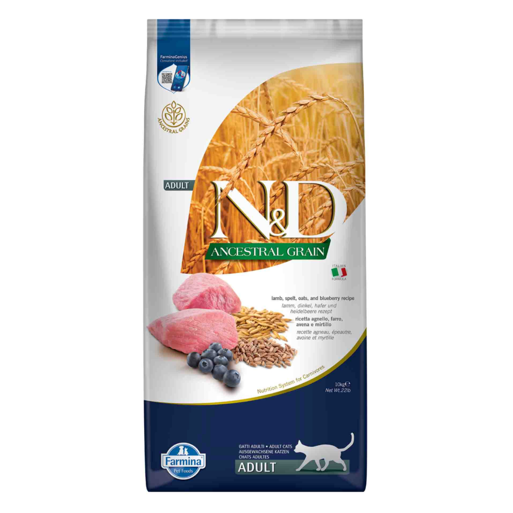 N&D Ancestral Grain Kuzu Etli ve Yaban Mersinli Yetişkin Kedi Maması 10kg