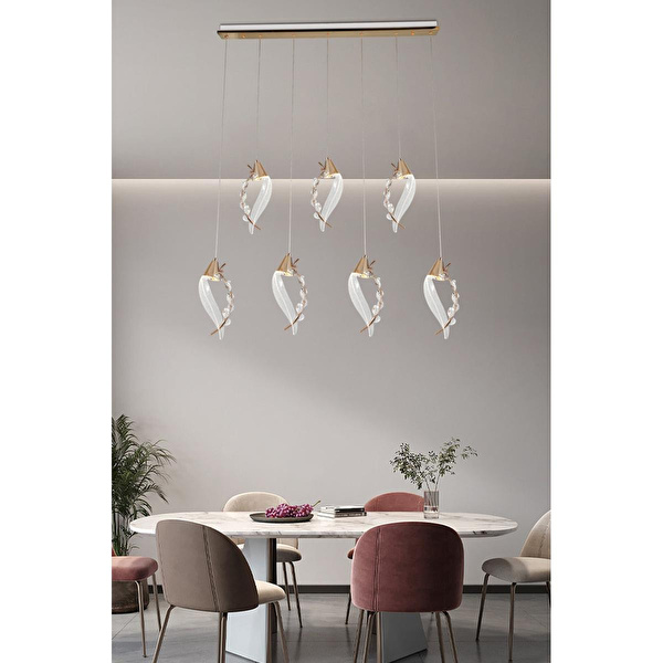 Apliqa Ardea 7'li Gold Sıralı Sarkıt Salon Led Avize