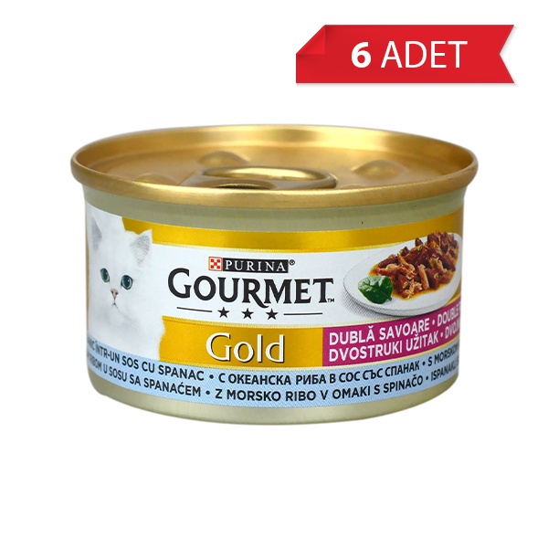 Gourmet Gold Sos İçinde Parça Etli Okyanus Balığı ve Ispanaklı Kedi Konservesi 85gr (6 Adet)