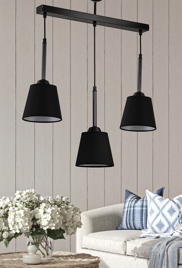 Safir Light Kumaş Başlıklı Sıralı 3'lü Avize - Siyah